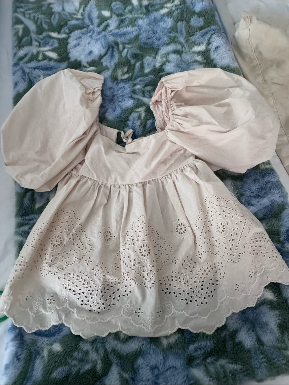 Moon River Puff Sleeve Eyelet Peasant Top